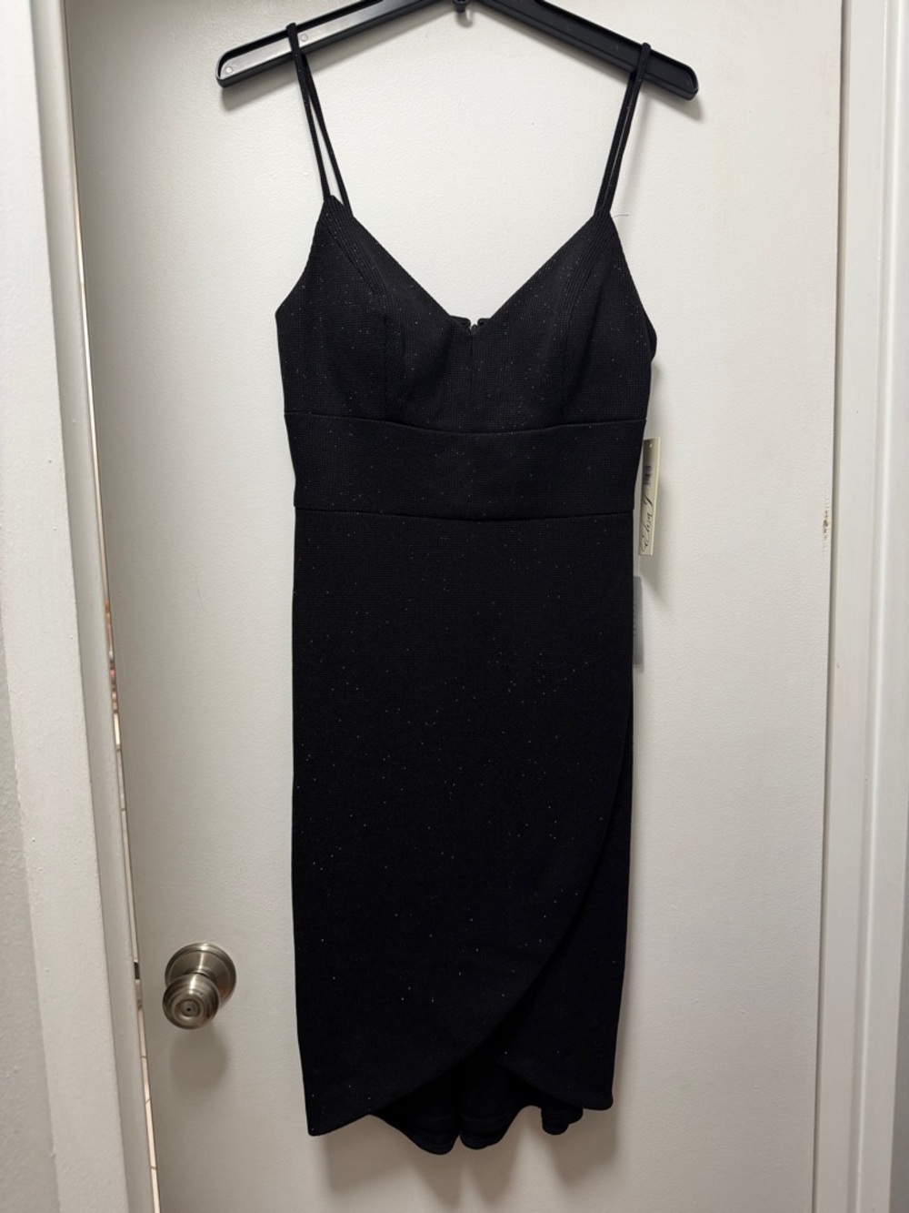 Cocktail LBD Eliza J Black Glitter V-Neck Spaghetti-strap Slip Dress NWT size 8